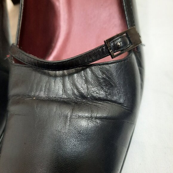 Vintage 90s Bisou Bisou Heels Black Leather Mary Jane Square Toe Shoes US 7 - Picture 9 of 12